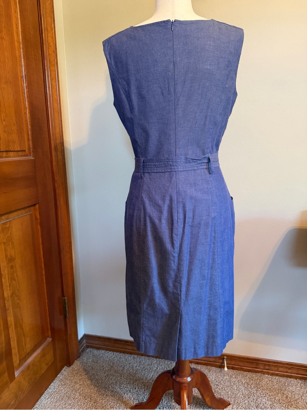 Ellen Tracy Indigo Sleeveless Belted Shift Dress - Picture 2 of 2